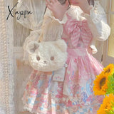 Xajzpa - Kawaii Lolita Crossbody Bag Pearl Chain Bow Bear Shape Shoulder New White Soft Plush