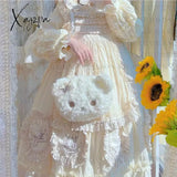 Xajzpa - Kawaii Lolita Crossbody Bag Pearl Chain Bow Bear Shape Shoulder New White Soft Plush