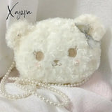 Xajzpa - Kawaii Lolita Crossbody Bag Pearl Chain Bow Bear Shape Shoulder New White Soft Plush