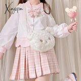 Xajzpa - Kawaii Lolita Crossbody Bag Pearl Chain Bow Bear Shape Shoulder New White Soft Plush