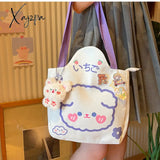 Xajzpa - Kawaii Shoulder Bag For Girls Bear Rabbit Tote Handbags Canvas Large Capacity Student Book