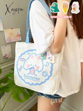 Xajzpa - Kawaii Shoulder Bag For Girls Bear Rabbit Tote Handbags Canvas Large Capacity Student Book