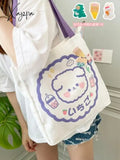 Xajzpa - Kawaii Shoulder Bag For Girls Bear Rabbit Tote Handbags Canvas Large Capacity Student Book