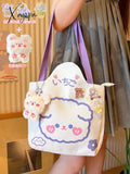 Xajzpa - Kawaii Shoulder Bag For Girls Bear Rabbit Tote Handbags Canvas Large Capacity Student Book