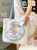 Xajzpa - Kawaii Shoulder Bag For Girls Bear Rabbit Tote Handbags Canvas Large Capacity Student Book