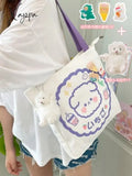 Xajzpa - Kawaii Shoulder Bag For Girls Bear Rabbit Tote Handbags Canvas Large Capacity Student Book