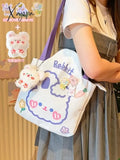 Xajzpa - Kawaii Shoulder Bag For Girls Bear Rabbit Tote Handbags Canvas Large Capacity Student Book
