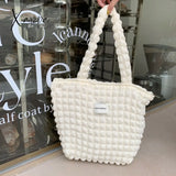 Xajzpa - Korean Fashion Cloud Bubble Flower Shoulder Bag For Girls Soft Simple Plaid Shopping Bags