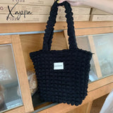 Xajzpa - Korean Fashion Cloud Bubble Flower Shoulder Bag For Girls Soft Simple Plaid Shopping Bags