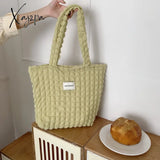Xajzpa - Korean Fashion Cloud Bubble Flower Shoulder Bag For Girls Soft Simple Plaid Shopping Bags
