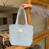 Xajzpa - Korean Fashion Cloud Bubble Flower Shoulder Bag For Girls Soft Simple Plaid Shopping Bags