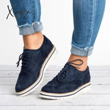 Xajzpa - Lace Up Perforated Oxfords Shoes Blue / 5