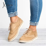 Xajzpa - Lace Up Perforated Oxfords Shoes Brown / 5