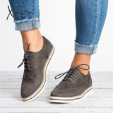 Xajzpa - Lace Up Perforated Oxfords Shoes Gray / 5