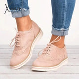Xajzpa - Lace Up Perforated Oxfords Shoes Pink / 5