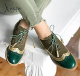 Xajzpa - Lace-Up Sequins Insert Chunky Heeled Boots Goldgreen / 5