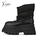 Xajzpa - Ladies Black Down Cross Straps High Heels Platform Snow Boots Women Punk Booties Winter