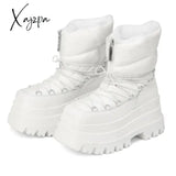 Xajzpa - Ladies Black Down Cross Straps High Heels Platform Snow Boots Women Punk Booties Winter