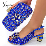 Xajzpa - Ladies Italian Leather Shoe and Bag Set Blue Color Italian Shoe with Matching Bag Set Nigerian Shoes and Bag Set for Party