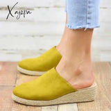 Xajzpa - Ladies Mules Wedges Fashion Suede Closed Toe Sandals Slip On Backless Heeled Shoes For