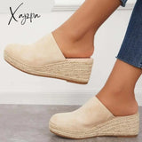 Xajzpa - Ladies Mules Wedges Fashion Suede Closed Toe Sandals Slip On Backless Heeled Shoes for Women Summer Casual Beach Sandalias Mujer