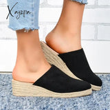 Xajzpa - Ladies Mules Wedges Fashion Suede Closed Toe Sandals Slip On Backless Heeled Shoes For