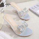 Xajzpa - Ladies Sexy Female Rhinestone Transparent Heel Wedges Slip On Shoe High Crystal Sandals