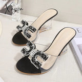 Xajzpa - Ladies Sexy Female Rhinestone Transparent Heel Wedges Slip On Shoe High Crystal Sandals