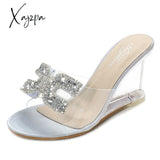 Xajzpa - Ladies Sexy Female Rhinestone Transparent Heel Wedges Slip On Shoe High Heel Crystal Sandals Women Summer Peep Toe Sandals