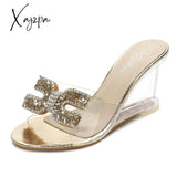 Xajzpa - Ladies Sexy Female Rhinestone Transparent Heel Wedges Slip On Shoe High Crystal Sandals