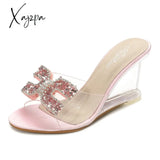 Xajzpa - Ladies Sexy Female Rhinestone Transparent Heel Wedges Slip On Shoe High Crystal Sandals