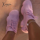 Xajzpa - Ladies Sneakers Women’s Mesh Flats Shoes Woman Lace Up Breathable Casual Female Shoe