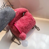 Xajzpa - Lamb Hair Autumn And Winter Cute Wool Chain Shoulder New Versatile Plush Oblique Straddle