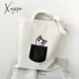 Xajzpa - Large Canvas Tote Bag For Women Cotton Cloth Shoulder Shopper Cute Cartoon Cat Eco