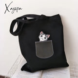 Xajzpa - Large Canvas Tote Bag For Women Cotton Cloth Shoulder Shopper Cute Cartoon Cat Eco