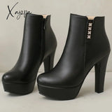 Xajzpa - Large Size 50 Luxury Short Boot Female Elegant Platform Ankle Boots For Women High Heels