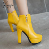 Xajzpa - Large Size 50 Luxury Short Boot Female Elegant Platform Ankle Boots For Women High Heels