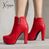 Xajzpa - Large Size 50 Luxury Short Boot Female Elegant Platform Ankle Boots For Women High Heels