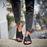 Xajzpa - Large Size Flat Shoes Sandals Female New Summer Leather Retro Roman Women Casual Open Toe