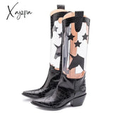 Xajzpa - Large Size Spring Five-Star Color Matching Chunky High-Heeled High Boots Fashion