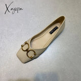 Xajzpa - Large Size Square Toe Women’s Shoes New Fashion Versatile Shallow Metal Buckle Flat