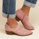 Xajzpa - Laser Cutout Ankle Booties Pink / 35