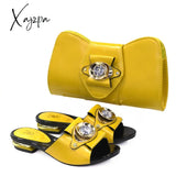 Xajzpa - Latest Italian Design Fashion African Women's Low Heel Comfortable Shoes and Bags Set Leather Casual Ladies Slippers