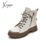 Xajzpa - Leather Boots For Women Sports Ankle Female Luxury Designer Shoes Woman Flats Platform