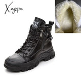 Xajzpa - Leather Boots For Women Sports Ankle Female Luxury Designer Shoes Woman Flats Platform