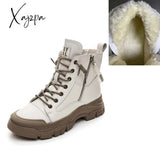 Xajzpa - Leather Boots For Women Sports Ankle Female Luxury Designer Shoes Woman Flats Platform