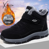 Xajzpa - Leather Boots Men Women Shoes Waterproof Boot Man Plush Keep Warm Outdoor Ankle Boots Military Combat Boots Walk On Ice Sneakers