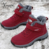 Xajzpa - Leather Boots Men Women Shoes Waterproof Boot Man Plush Keep Warm Outdoor Ankle Military