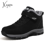 Xajzpa - Leather Boots Men Women Shoes Waterproof Boot Man Plush Keep Warm Outdoor Ankle Military