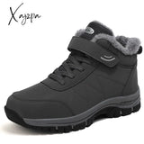 Xajzpa - Leather Boots Men Women Shoes Waterproof Boot Man Plush Keep Warm Outdoor Ankle Military